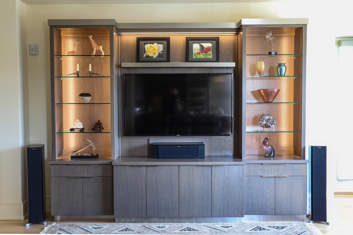 This Armoire was designed to fit in a specific location. It had to accommodate a flat screen TV and new surround sound speakers.